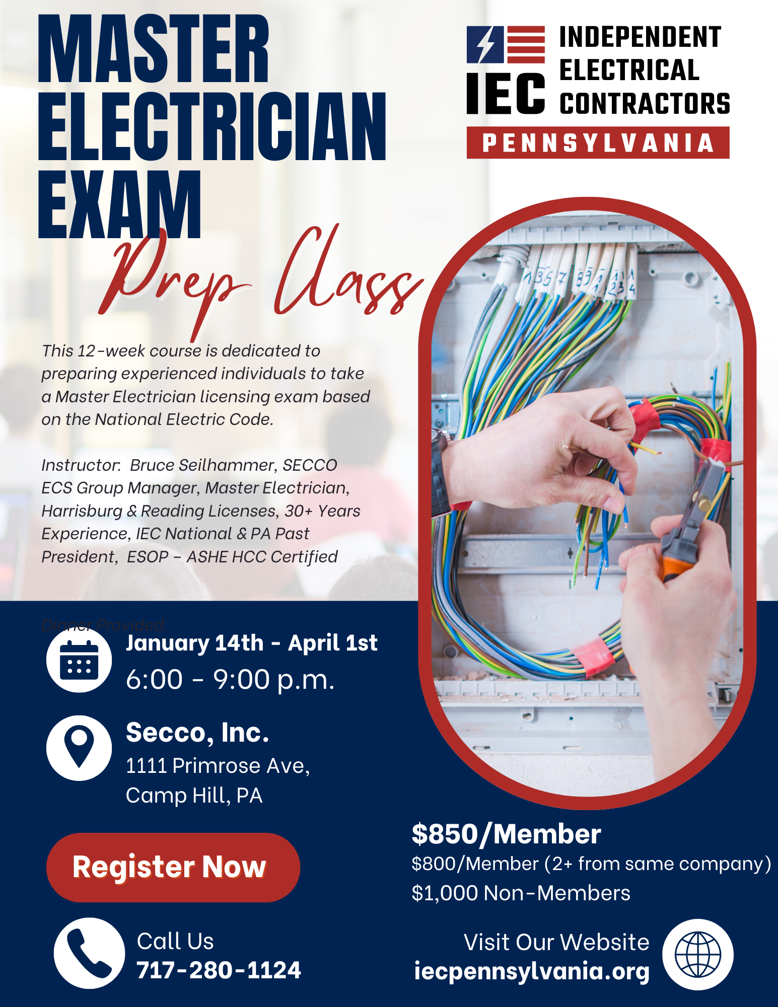 flyer for the master electrician exam prep class